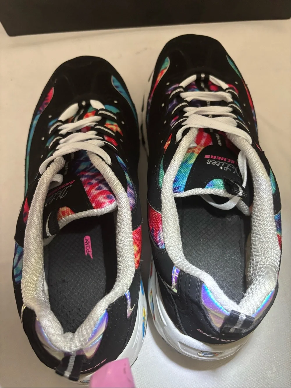 SKECHERS D’LITES GALAXY FANTASY WOMENS SNEAKERS BLACK/VIBRANT DYE ACCENTS SZ 10